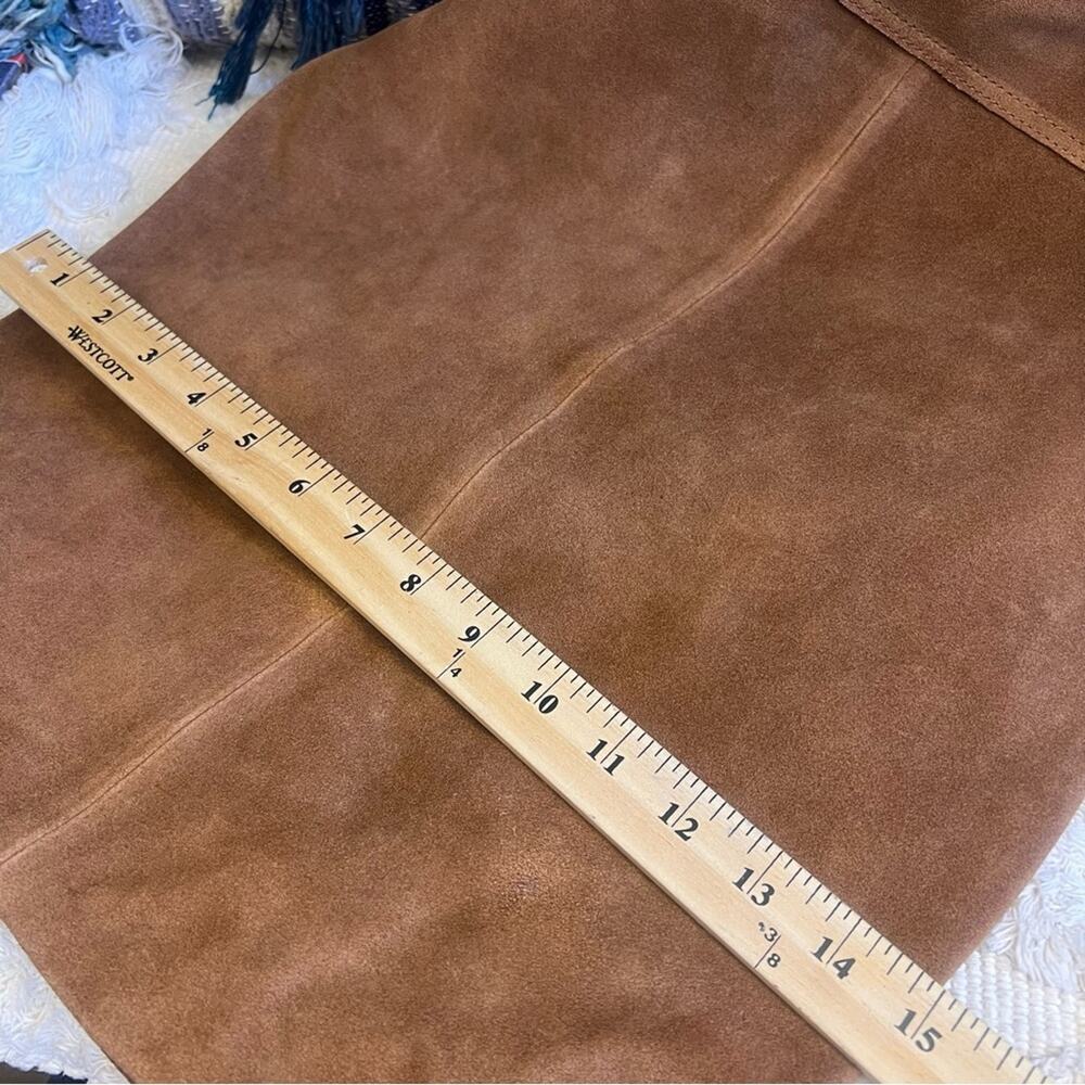 Free People Roswell Boho Slouchy Suede Leather Messenger Bag Tote Cognac Brown - Picture 13 of 16